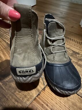 Sorel Two-Tone Duck Boots in Brown and Navy